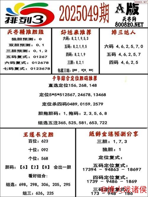 016期老刀排列三预测：精选一注号码推荐