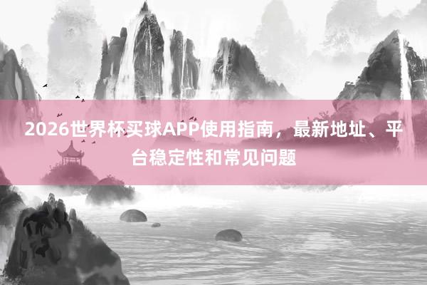 2026世界杯买球APP使用指南，最新地址、平台稳定性和常见问题