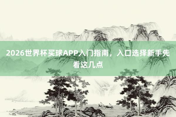 2026世界杯买球APP入门指南，入口选择新手先看这几点